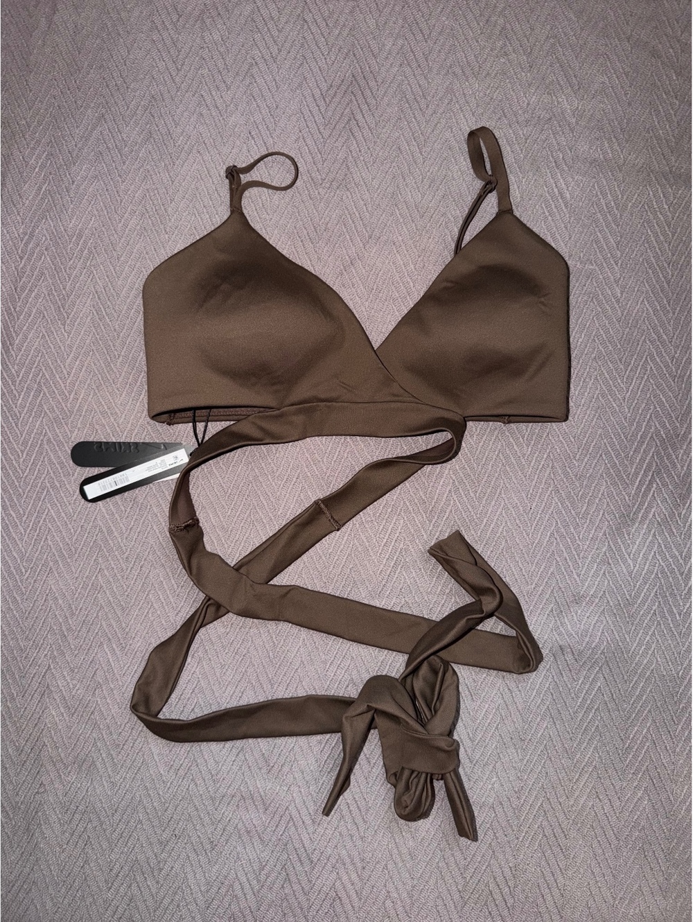 Nike SKIMS Matte Surplice Wrap Bra in Dark Sepia, Size M